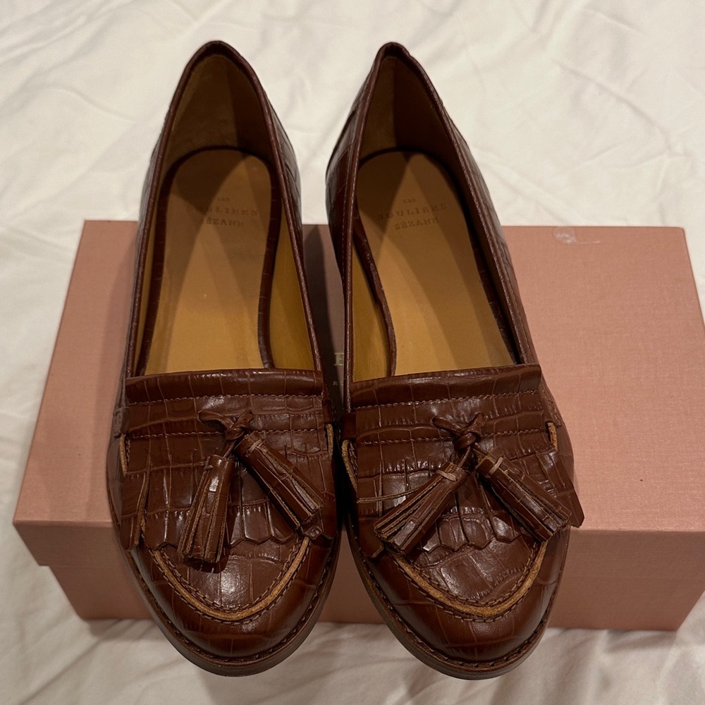 Sezane Brown Leather Tassel Loafers